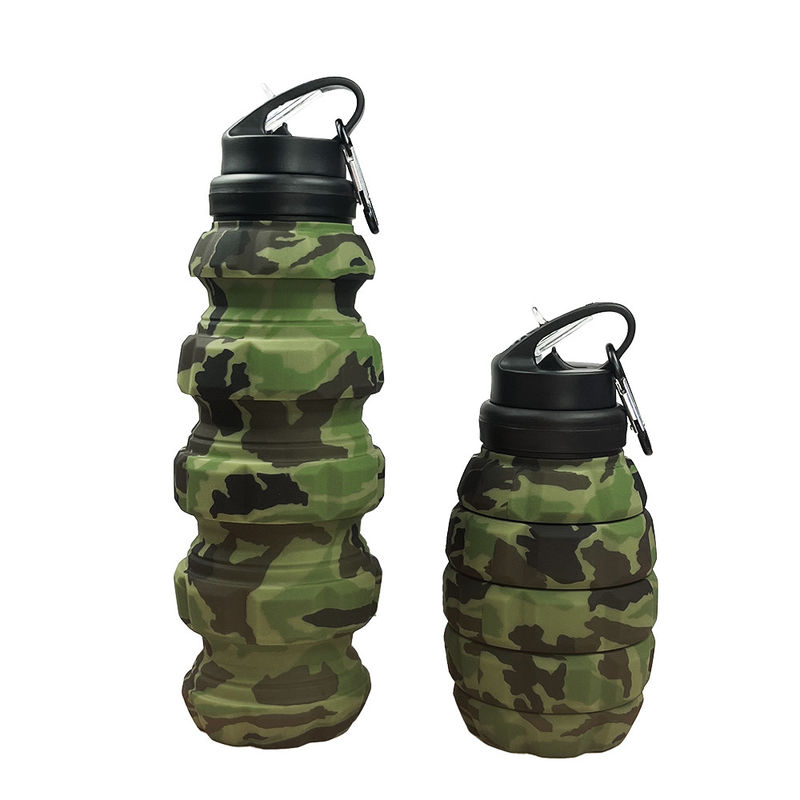 Camouflage Silicone Water Bottle Collapsible Leakproof With Plastic Neck