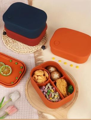 Rectangle Silicone Lunch Container Bento Box Reusable 4 Compartment